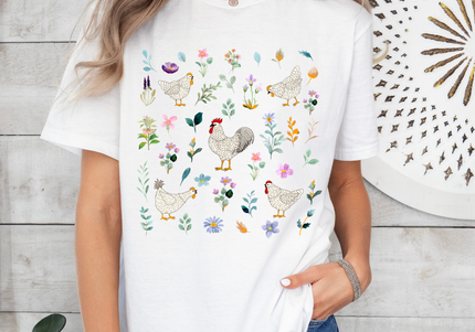 Chickens and Wildflowers Collage Tee
