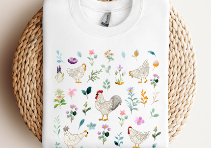 Chickens and Wildflowers Collage Crewneck