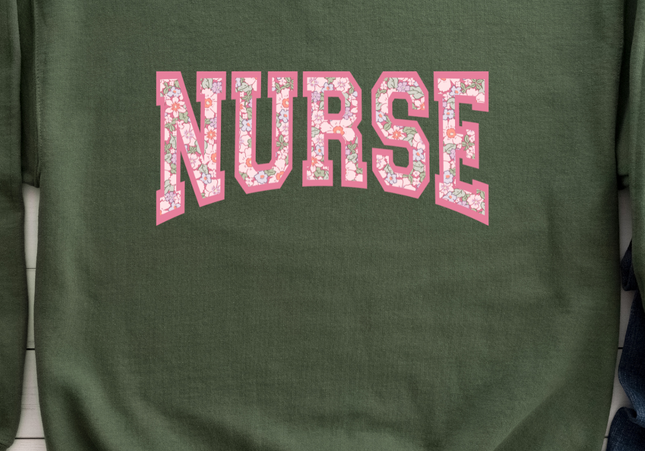 Nurse Floral | Crewneck Military