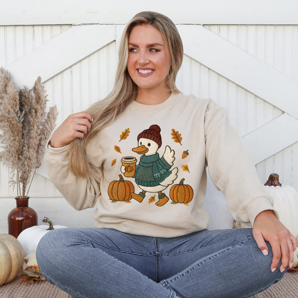 Faux Embroidered Fall Duck | Crewneck Sand