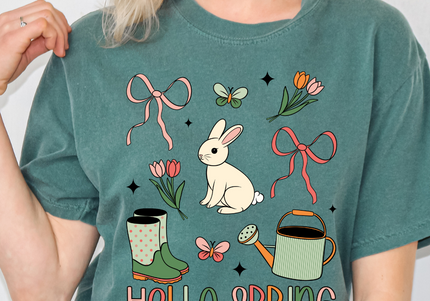 Hello Spring Collage | Comfort Colors Blue Spruce TShirt