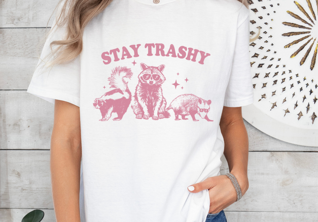 Stay Trashy White and Pink Tee