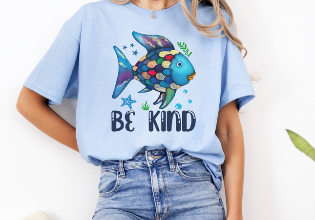 Be Kind Rainbow Fish Tee - Teacher Comfort Colours Brand