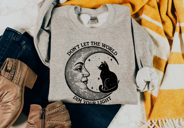 Don't Let The World Dim Your Light Moon and Cat Crewneck