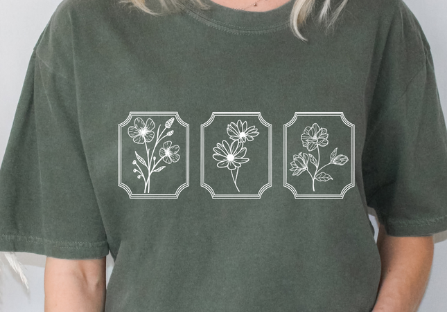 Floral Stamp | Comfort Colors TShirt Moss