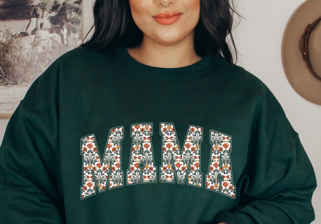 Mama Floral | Crewneck Forest Green