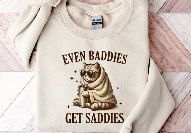 Even Baddies Get Saddies Cat | Crewneck Sand