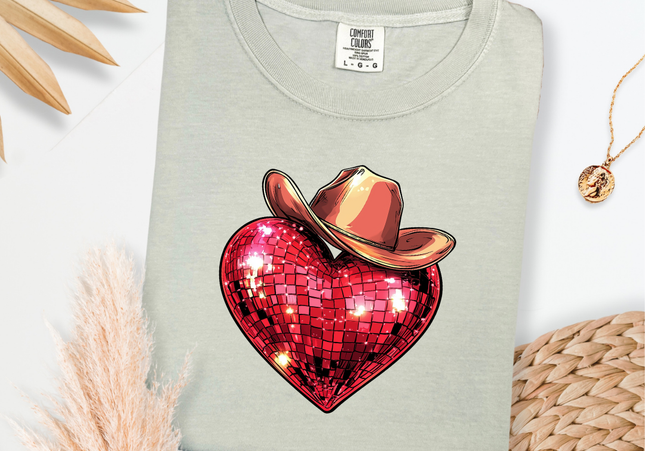 Cowboy Valentine Disco Heart | Comfort Colours TShirt Sandstone | Preorder