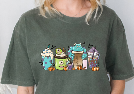 Monsters Inc Inspired Fall Coffee Doodles Tee - Comfort Colours