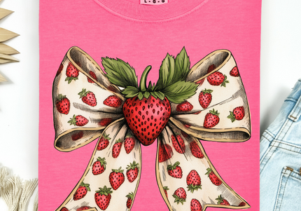 Strawberry Coquette Bow | Comfort Colors TShirt Crunchberry