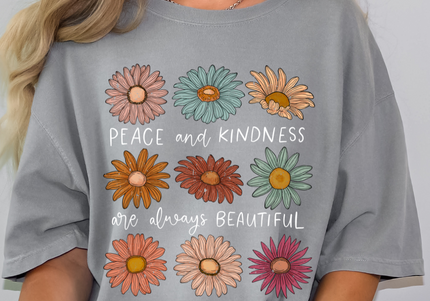 Peace and Kindness Floral | Comfort Colors TShirt Grey