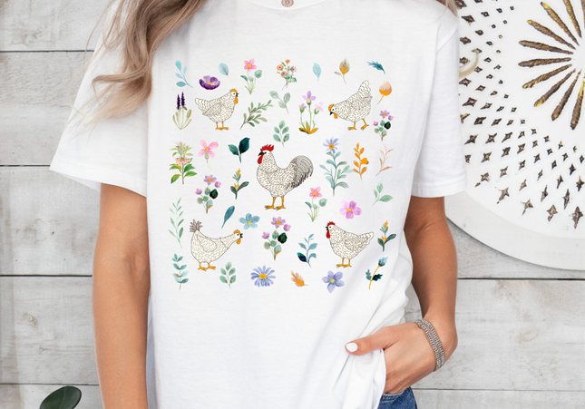 Chickens and Wildflowers Collage Tee