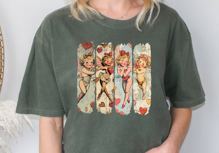 Vintage Valentine Angels | Comfort Colours TShirt Moss | Preorder