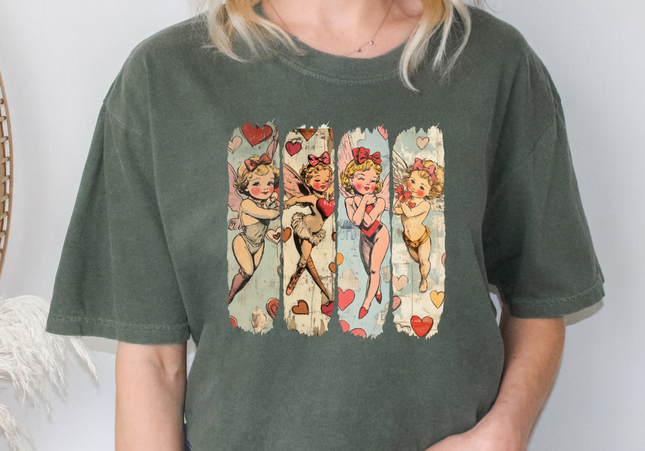 Vintage Valentine Angels | Comfort Colours TShirt Moss | Preorder