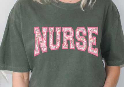 Nurse Floral | Comfort Colors TShirt Moss