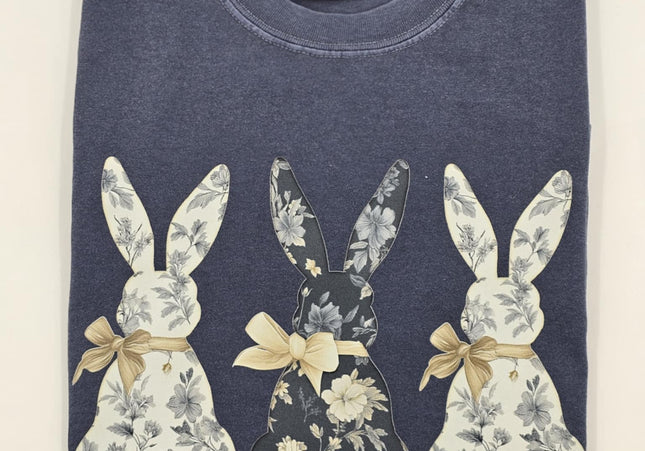 Floral Vintage Bunnies | Comfort Colors TShirt Denim