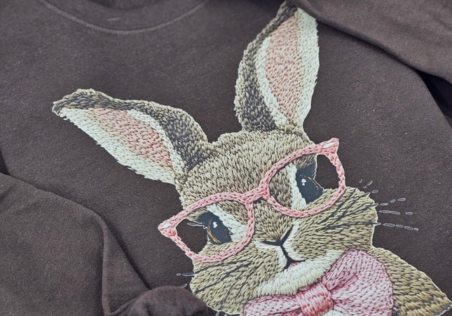 Faux Embroidered Bunny | Crewneck Brown